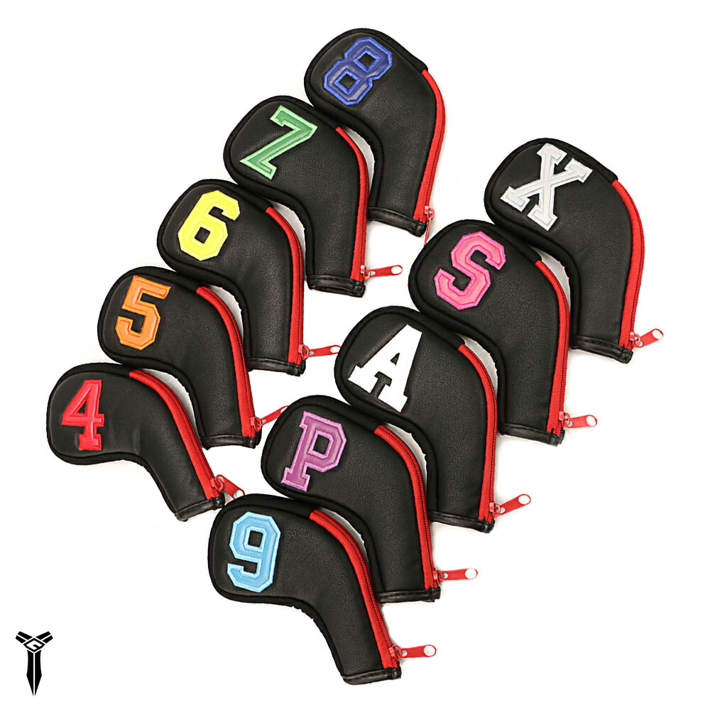 9 30ポイント5倍 アイアンカバー 10点セット ファスナー タイプ Pu革 ゴルフ アイアン ヘッドカバー おしゃれ ヘッドカバーセット セット カラフル 番手付 4番 9番 Aw Pw Sw X ファスナータイプ 保護 ラウンド 景品 ギフト 新作グッ