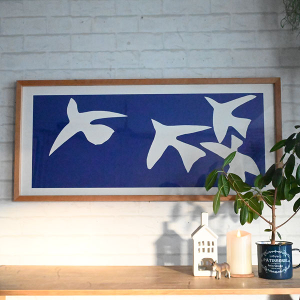『アートフレーム アンリ・マティス Les oiseaux,1947』名画 マチス Henri Matisse 鳥 青い鳥 大型 大判 特大 横長 横型 ポスターフレーム アートポスター アートパネル ウォールデコ 飾り 額付き 額装 額縁 木製 絵画 絵 壁 壁掛け リビング  インテリア おしゃれ 北欧