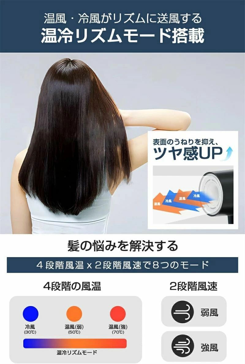 ドライヤー 超大風量 速乾 ブラシレスDCモーター 温風と冷風自動切替 美髪 楽天市場】超大風量 速乾 ヘアドライヤー ブラシレスDCモーター
