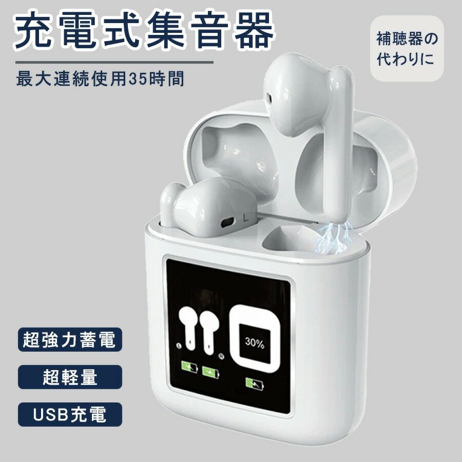 イヤホン式 集音器 5段階音量調整 最大20時間連続使用 超軽量 両耳/片耳 USB充電式 イヤホン型 ワイヤレス 小型 充電式