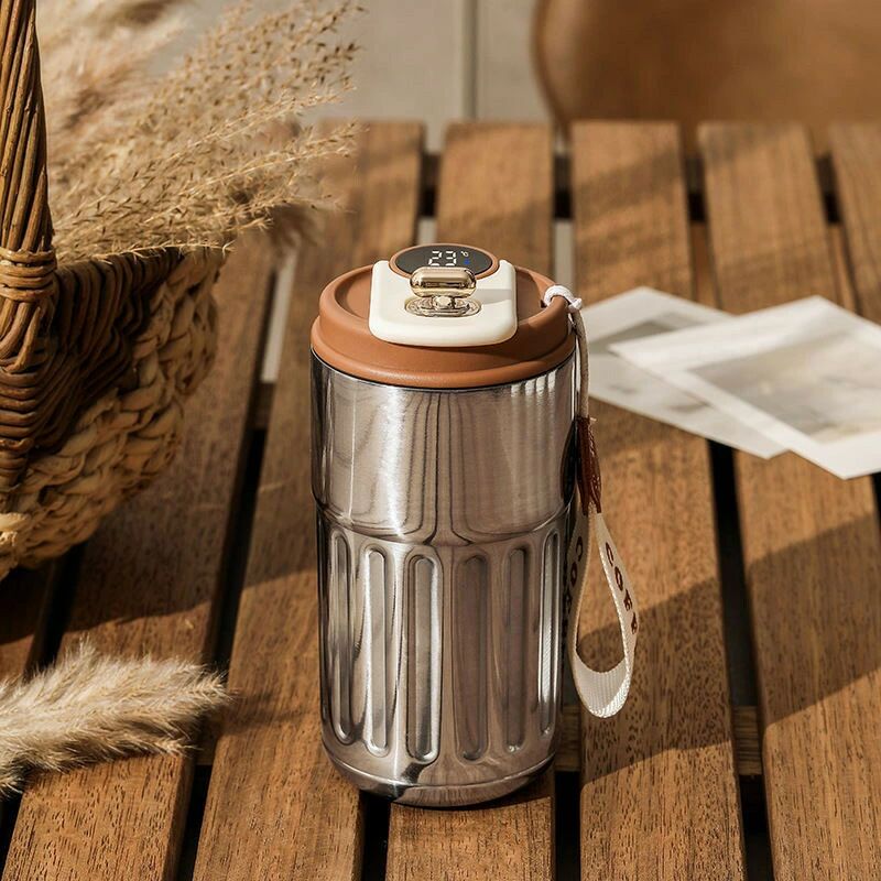 魔法瓶 温度表示 保温保冷コーヒー魔法瓶 410ml コーヒー魔法瓶 Coffee 温度計 魔法瓶 温度表示付マグボトル