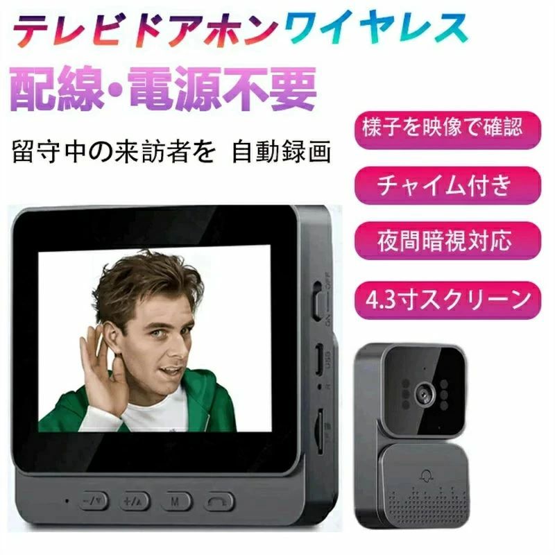 アイホン ワイヤレス 無線 留守でも安心 自動録画機能 夜でもカラーで記録 防犯カメラ ドアベル ワイヤレス