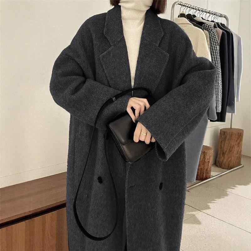 ルームウェア ノー 部屋着 ルームウェア ノー 部屋着 高級 感 黒 グレー 両面 カシミヤコート 女性 2024 冬服 新型 ゆるい｜Yuri Yuri Fashion