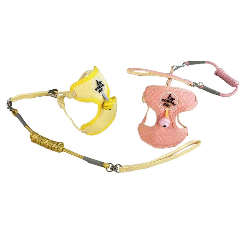 ベスト 小型犬用ハーネス メッシュ リード パープル グリーン 散歩用 首輪 ピンク イエロー セット ペット 胴輪 牽引ロープ ブルー 通気性