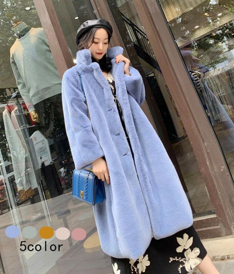 韓国風 モコモコ カジュアル 50代 40代 30代 冬服 秋服 レデイース 毛皮コート ファーコート 立ち襟