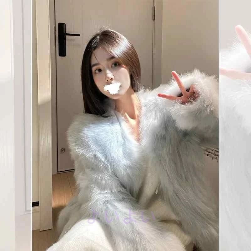 狐狸毛皮 厚地の外套 作り物 衣装 レディース もこもこ キレイ 好いたらしい 雅びやか 冬 厚地の外套 青色