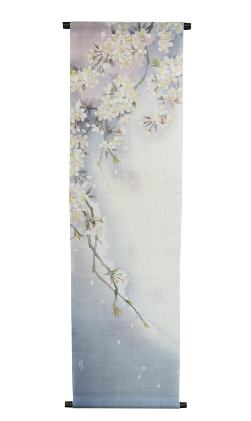 桜タペストリー・桜色 /タペストリー棒付　ろーけつ染め おしゃれ タペストリー（桜 さくら サクラ） / インテリア タペストリー 和風 壁飾り　約36×130cm
