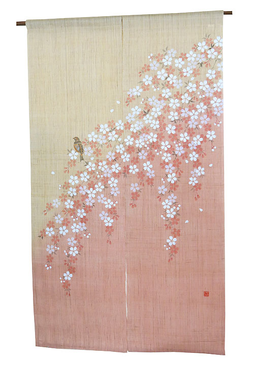 和風 桜 暖簾(のれん)・桜に四十雀 京都 洛柿庵