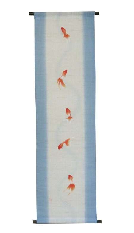 レア　麻のタペストリー　金魚　日本製　大一金襴 レア 麻のタペストリー 金魚 日本製 大一金襴 美術品