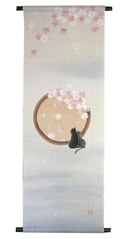 麻 桜 タペストリー：夢見草2（桜）受注製作（桜 さくら サクラ） / おしゃれ インテリア タペストリー 和風 モダン 壁飾り　約36&times;100cm｜のれん・タペストリー遊彩