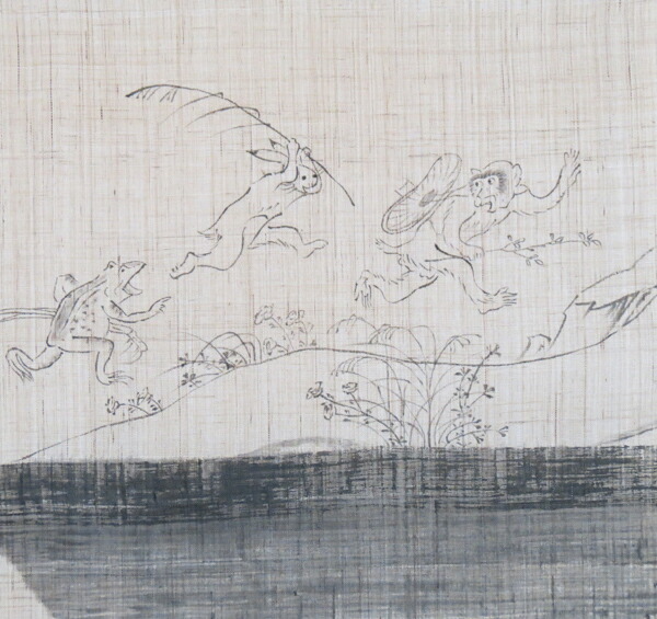 楽天市場】手描き 友禅 墨彩のれん(暖簾 麻):鳥獣戯画相撲:のれん