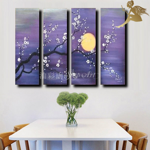 【絵画】【手書き】【壁掛け】 【油絵】【風景画】【絵】 絵画　インテリア　【送料無料】 【絵画　和モダン　絵　和風】 『モダン　インテリア　アートパネル　花』 ４パネルSET『太陽と白い花 1119』 【おしゃれ　和モダン　インテリア】
