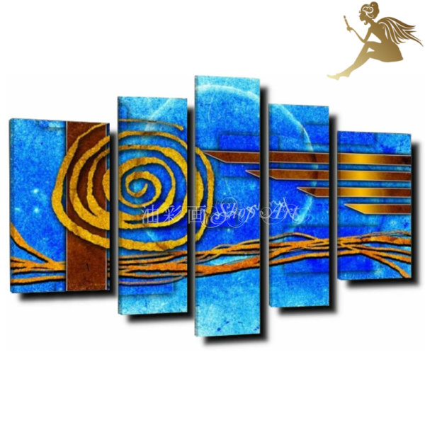 絵画 インテリア モダン アートパネル ５パネルset ブルーとぐるぐる 1424 油絵 絵 抽象画 インテリアアート かっこいい 出色