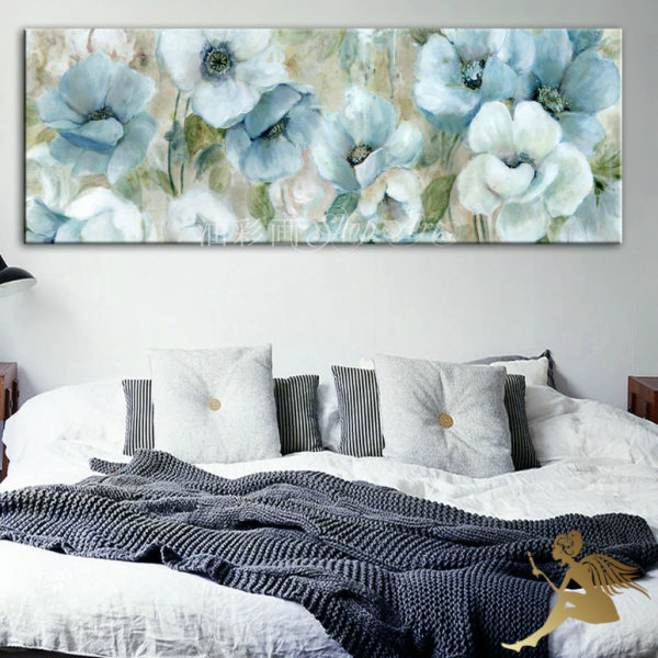お見舞い 油彩画 花 壁掛け 送料無料 アートパネル 絵画 アートボード おしゃれインテリア 特大１パネル 5053 手書き 飾るだけ 油絵 絵 フラワーアート カフェにも 水色のクラシカルフラワー Fah Co Bw