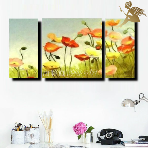 絵画 壁掛け 手書き 油絵 待望 風景画 絵絵画 インテリア モダン 草原の色々なお花 アートパネル 花 送料無料 ３パネルset