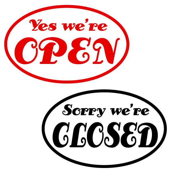 【オープンクローズ カッティングステッカー N009 ARC RB 大判Lサイズ Open&times;レッド2枚 Closed&times;ブラック2枚 幅約31cm&times;高約19.5cm 計4枚組】ハンドメイド ショップ開店閉店サイン。｜ゆうせいマーケット