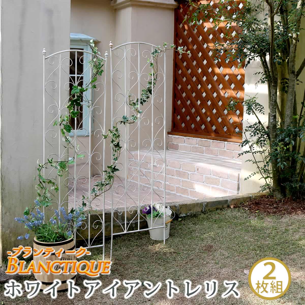 バリ島　アンティークアイアンフレーム　50×70cm 送料無料]ブランティーク：ホワイトアイアントレリスH147 2枚組