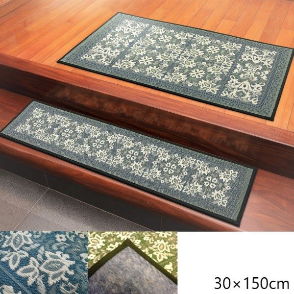 最大80%OFF&1000円クーポン/ カーペット マット 畳 マット 玄関マット 三重織 い草玄関マット ガイア 30×150cm 12050335 12050335 日本製 ネイビー グリーン 国産 い草