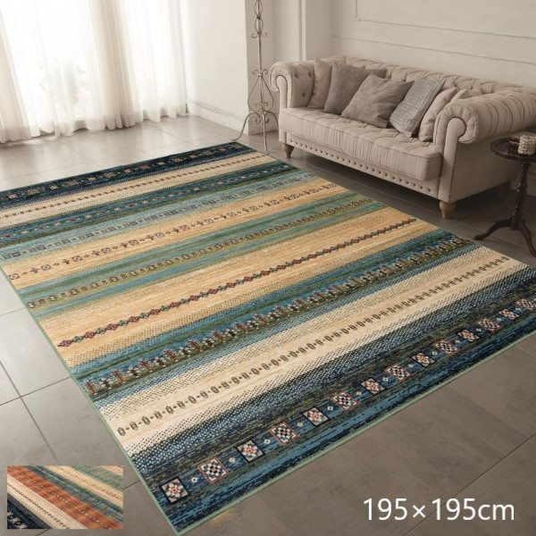 \本日P6倍!300円クーポン/ カーペット マット 畳 カーペット ラグ ベルギー製モケット織 カーペット マリス 195×195cmR148952 R148952 グリーン ベージュ ホットカーペット シルクタッチ ストライプ 不織布 北欧風 高級感|バリュー家具【ゆとり生活研究所】