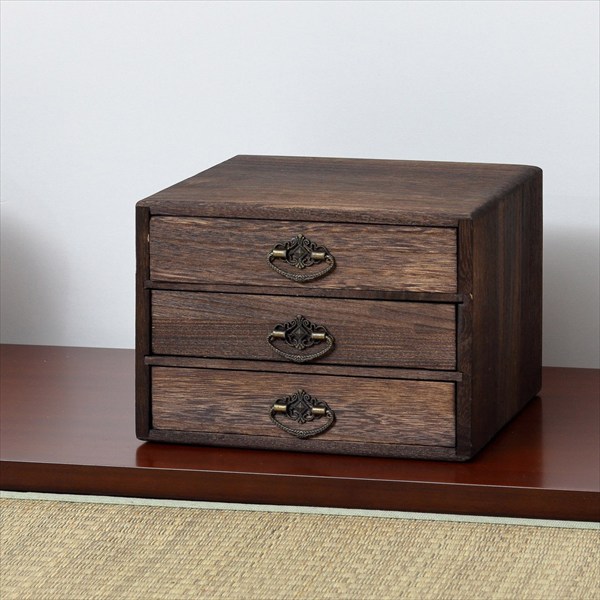 ＼最大78%OFF！新生活sale／ 収納家具 本棚 ラック カラーボックス ウッドラック 焼桐小引出し３段 64851 完成品 耐久性 収納ボックス 和室 洋室 玄関 リビング 寝室 桐材 3杯 引き出し 背面処理済み コンパクトサイズ 天然木