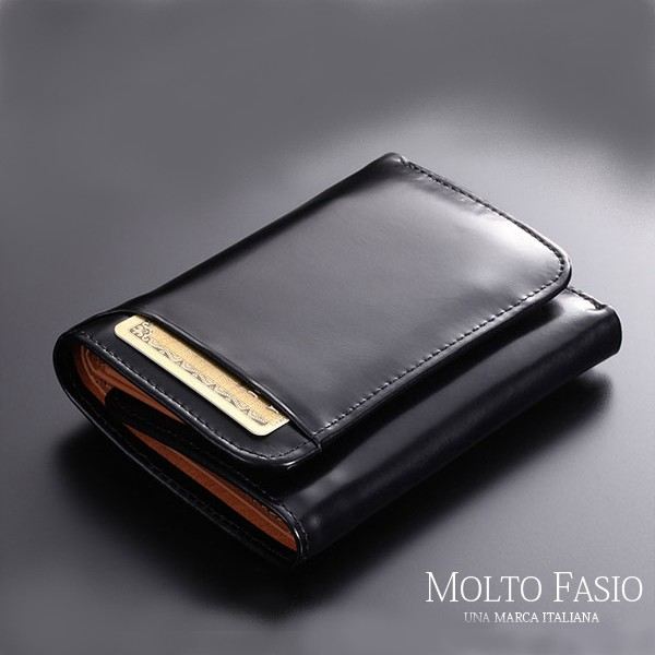 MOLTFASIO コードバン×ブルレザー コンパクトウォレット 財布 ケース メンズ財布 MF-07 透明感 極艶 コードバンレザー ポケット 実用性 財布 丈夫 ブルレザー 牛革 耐久性 長年愛用 カードスライドポケット 大容量 小銭入れ 専用ギフトBOX ギャランティカード