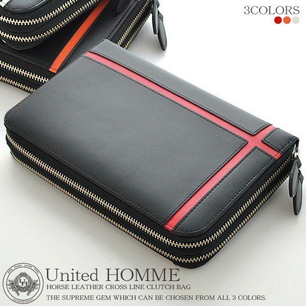 ＼本日P6倍!300円クーポン／バッグ メンズバッグ クラッチバッグ セカンドバッグ United HOMME 馬革クロスラインデザインダブルラウンドファスナー クラッチバッグUH-1766 馬革 クロスライン クラッチバッグ 目を惹く 片手に収まる 実用的 スタンダードサイズ ダブルラウ｜バリュー家具【ゆとり生活研究所】