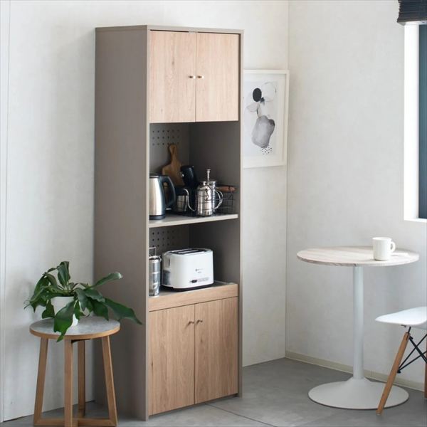 レンジ台 シュランク 180cm 収納家具 キッチン収納 レンジボード910219733 ツートーンカラー シルバー グレー ナチュラル 木目 シリーズ コーディネート 北欧風 新生活 一人暮らし 引っ越し｜バリュー家具【ゆとり生活研究所】