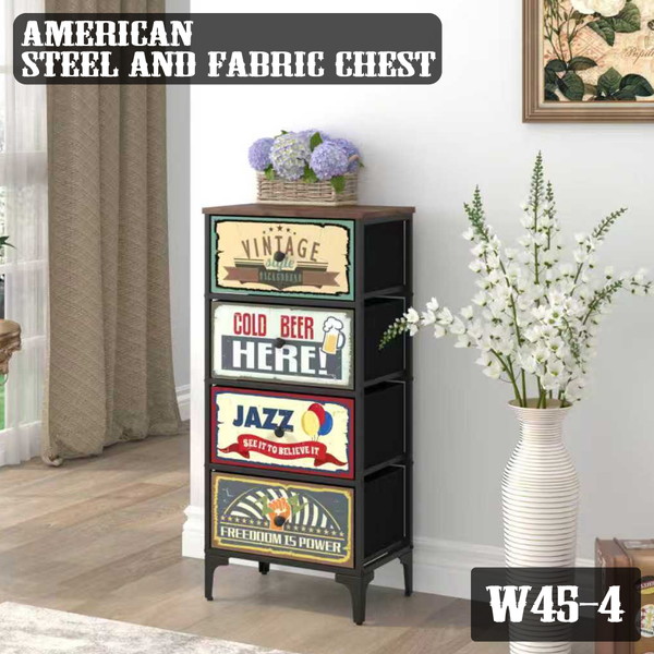 KDチェストアメリカン 幅45-4段 収納家具 タンス チェスト CH-AMERCN45-4 チェスト サイドボード リビングボード ヴィンテージ風 アンティーク おしゃれ アメリカン インダストリアル 収納 ラック