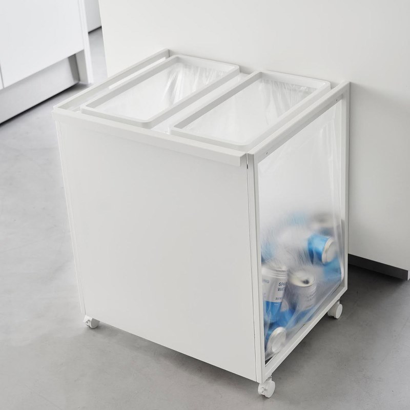 山崎実業　目隠し分別ダストワゴン タワー 45L 2分別 ホワイト 4903208018241　【品番：01824】｜生活雑貨　yutorito　～ユトリト～