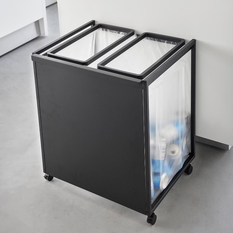 山崎実業　目隠し分別ダストワゴン タワー 45L 2分別 ブラック 4903208018258　【品番：01825】｜生活雑貨　yutorito　～ユトリト～ 11,583円