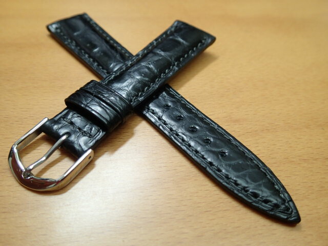 2412#19mm-16mmブラック★本物クロコダイル腕時計用ベルト 42102100202.jpg