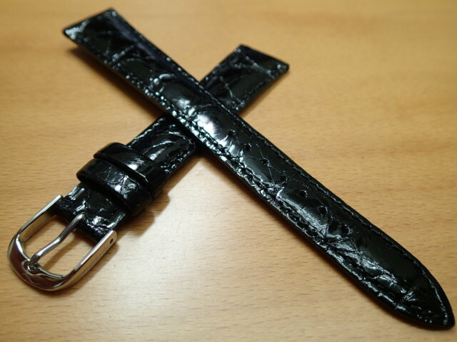 19mm 時計バンド (腕時計) ベルト ワニ (カイマン) 黒 (ブラック) バネ棒 サービス 腕時計用 時計ベルト 時計用バンド 525円で販売していますバネ棒をサービスでお付けします