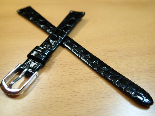 8mm ～ 15mm 時計バンド (腕時計) ベルト ワニ (カイマン) 黒 (ブラック) バネ棒 サービス 腕時計用 時計ベルト 時計用バンド 525円で販売していますバネ棒をサービスでお付けします