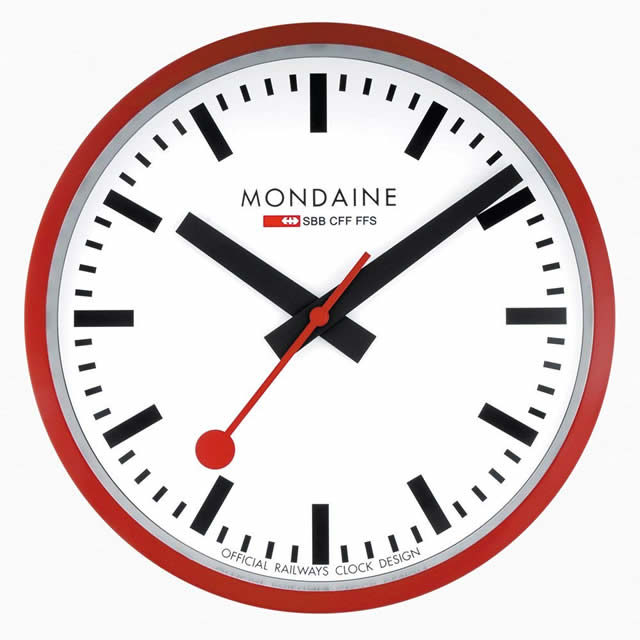 MONDAINE モンディーン 掛時計 ウォールクロック レッド 25cm スイス国鉄オフィシャル 鉄道ウォッチ A990.CLOCK.11SBC 壁掛け時計|e-優美堂店