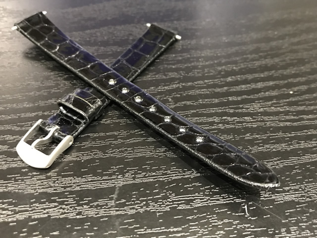 12mm 時計バンド (腕時計) ベルト ワニ (カイマン) 黒 (ブラック) バネ棒 サービス 腕時計用 時計ベルト 時計用バンド 540円で販売していますバネ棒をサービスでお付けします