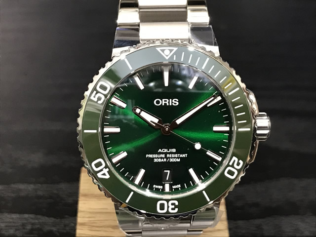 オリス 時計 腕時計 アクイス デイト 73377324157M メタルブレスレット グリーン文字盤 39.5mm ボーイズサイズ Oris Aquis 送料無料 正規輸入品 お手続き簡単な分割払いも承ります。月づきのお支払い途中で一括返済することも出来ますのでご安心ください。