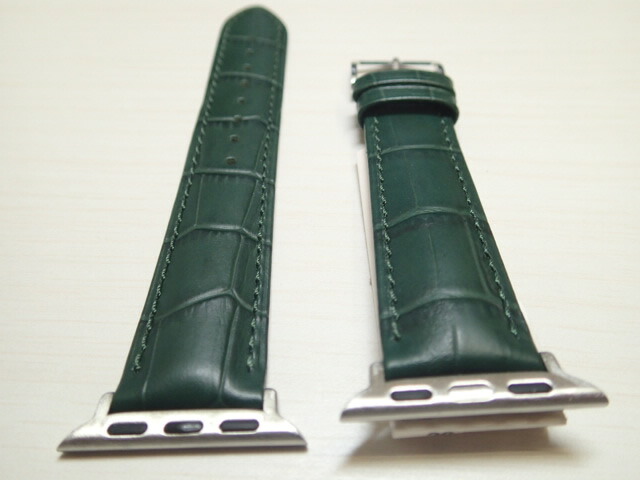 アップルウォッチ対応 取り付け可能 アダプター付き HIRSCH ヒルシュ DUKE / デューク グリーン 腕時計ベルト カーフ アリゲーター型押し 20mm