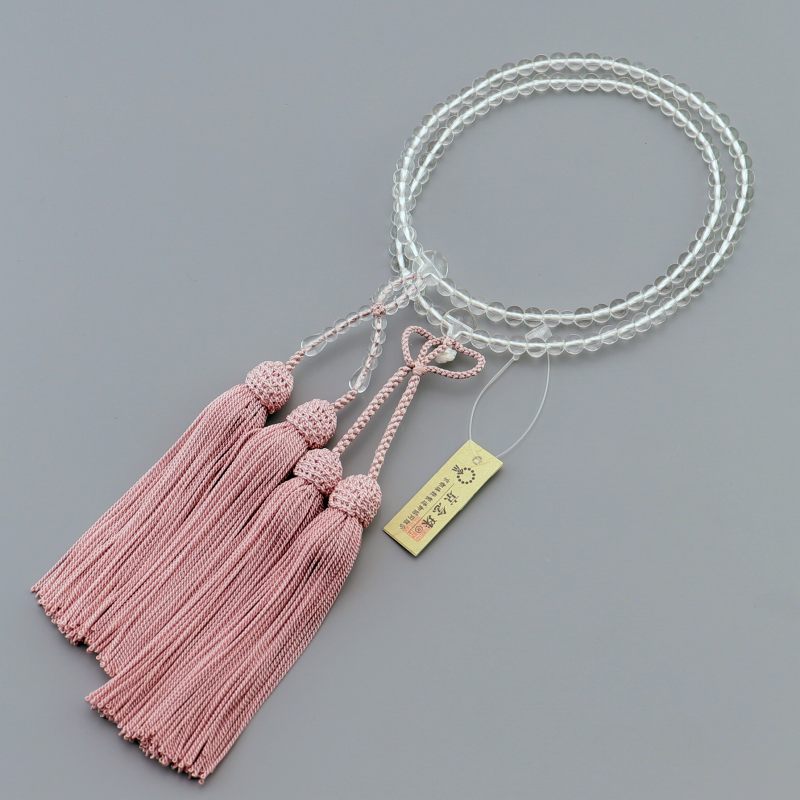 【京念珠正規品タグ付】【京ふさ正規品ＩＤ付】【本水晶】灰桜色【女性用】8寸【数珠】【念珠】【浄土真宗】【本式数珠】【天然石】【★★★★★】