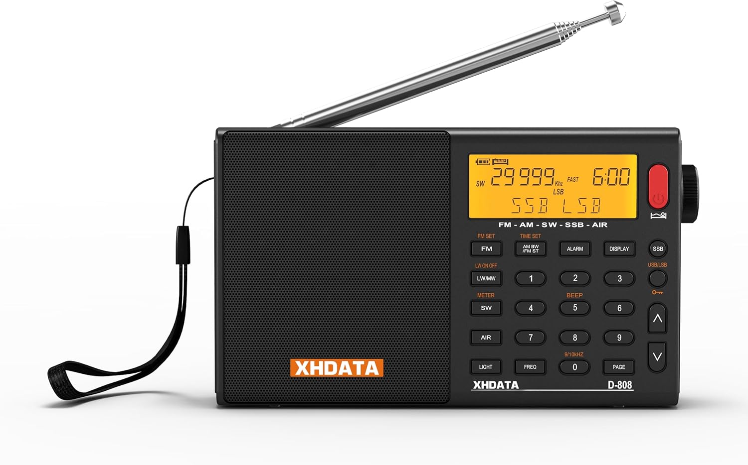 XHDATA D-808 携帯型ラジオ受信機 FM AM SW LW 広広としたFM エア湖ダンス楽隊 SSB BCL DSP RDS 隠しラジオ受信機 高感じやすさ 小型 独居室式 申し受ける式 休止状態役立つこと付き添い人 目ざまし時計時辰儀 日本語明らかにする書付き添い人（黒）