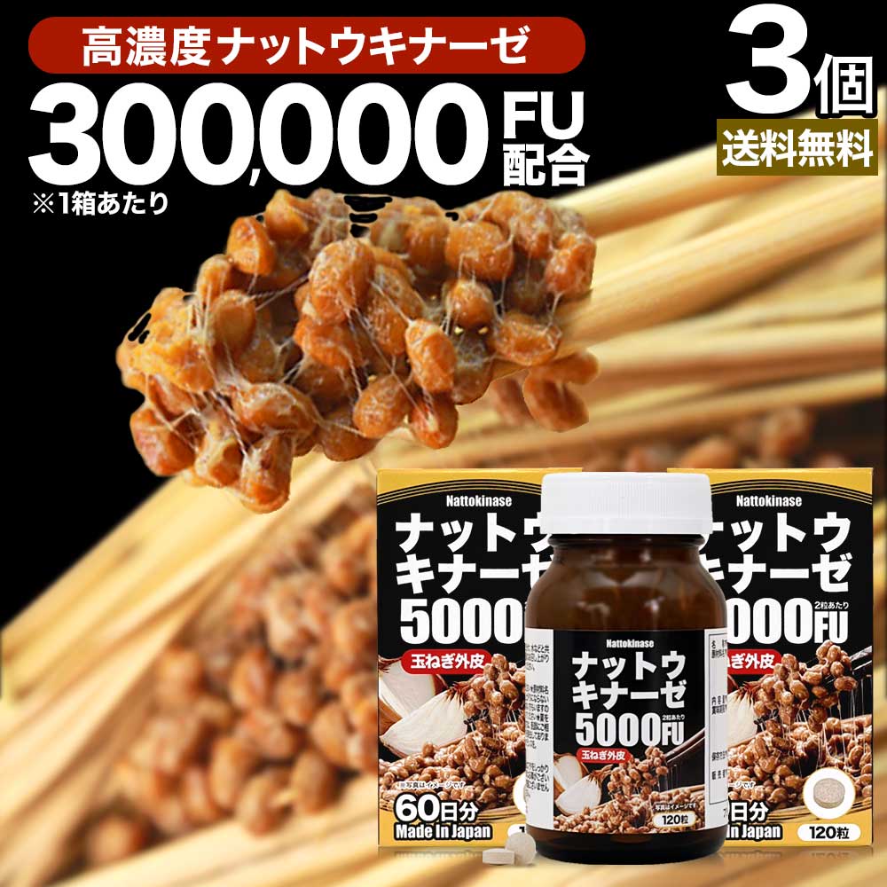 ナットウキナーゼ5000FU 120粒×3個セット 約180日分 送料無料 宅配便 | ナットウキナーゼ 納豆 納豆菌 納豆キナーゼ 玉葱 外皮 ケルセチン サプリ サプリメント 食事で不足 栄養機能食品 美容 サポート 粒 男性 女性 健康 健康食品