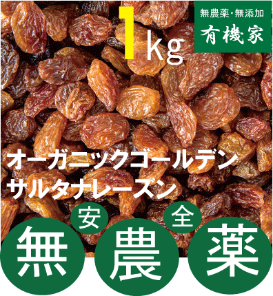 無添加ドライレーズン☆ゴールデン・サルタナレーズン1Ｋｇ（業務用）★有機JAS（無農薬・無添加）★トルコ産★ノンオイル★送料無料・１個です。 4,379円