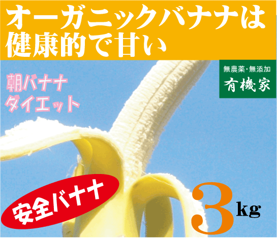 バナナ3ｋｇ★有機JAS（無農薬・無添加）★エクアドル・フィリッピン・ペルー・メキシコ産★3ｋｇは15～30本くらいです。★夏季クール便配送