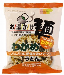 送料無料：無添加 お湯かけ麺 わかめうどん ７２ｇ・箱 20袋入り