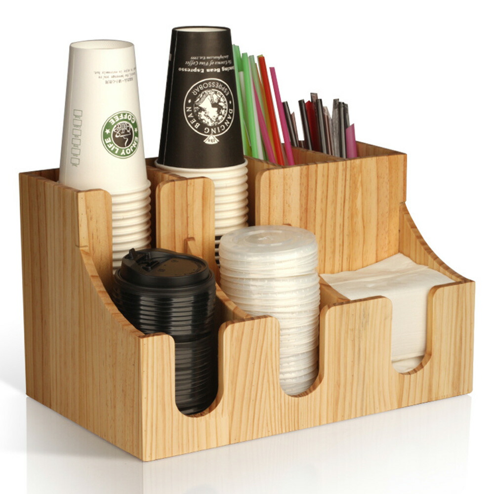 地紙コップホルダー 献座 カップホルダー カップディスペンサー 紙カップとふた格納 珈琲カップ 調味代 三盆 麦稈入れホルダー 木製 Daemlu Cl