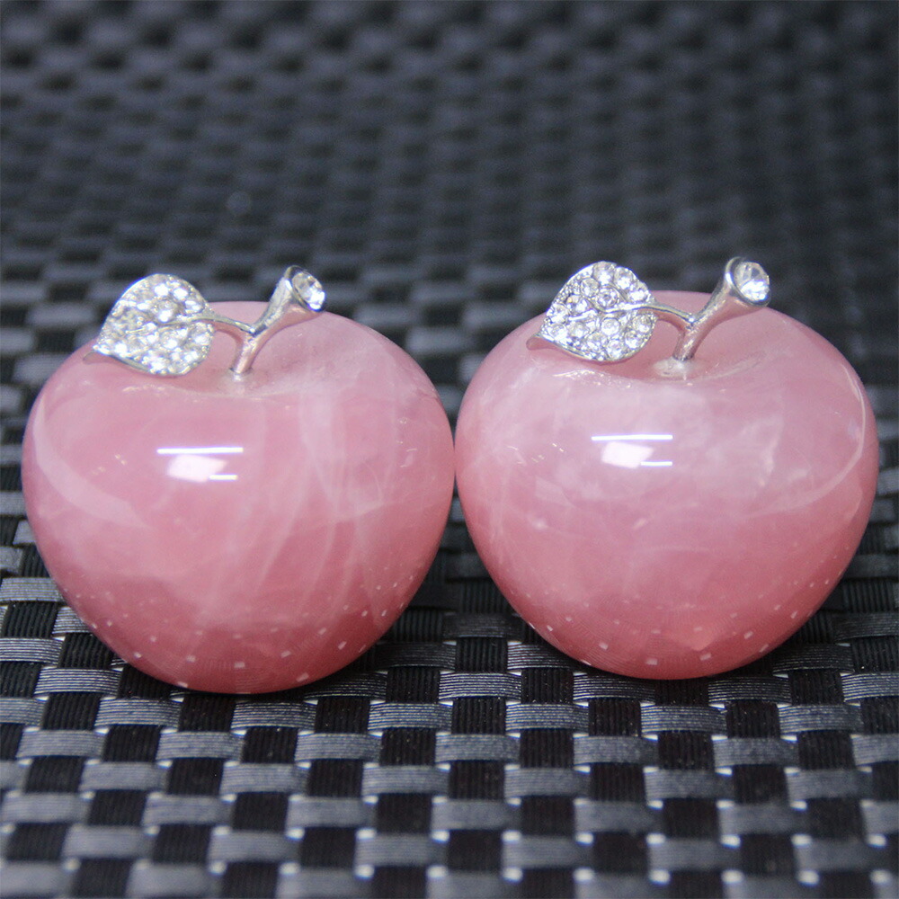 ローズクォーツ りんご 天然石4点セット 45 43mmパワーストーン 置物 インテリア 紅水晶 ラインストーン 林檎 アップル 恋愛運 美容 癒し 45 43mm Rvcconst Com