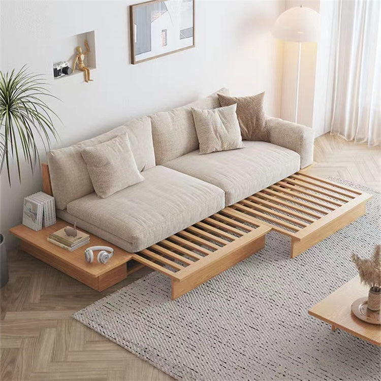【受注生産商品】伸縮　無垢材　モダン　シンプル　多目的　リビングルーム　ソファー ナチュラルテイスト　アジアンソファ　2wayソファ　開放感　耐久性　車上渡し｜YUUWA