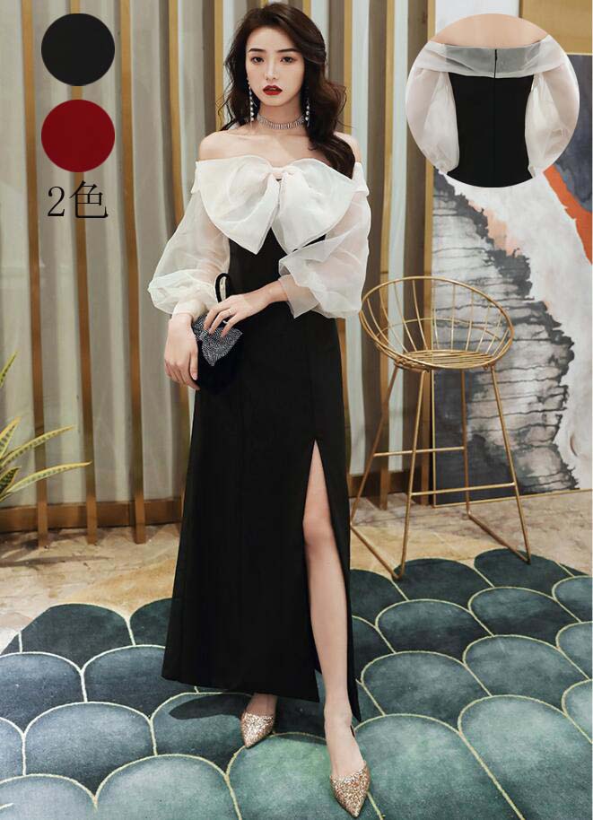 パーティードレス 高級感 結婚式ドレス Aラインドレス 韓国風 プリンセスライン 宴会ドレス ロングドレス お嬢様ドレス 演奏会 着痩せ ピアノ 発表会 セクシー 送料無料 長袖 スレンダー 洋服 ロング丈ワンピース 忘年会 花嫁の介添え人 大人 フェミニン XS S M L XL 2XL