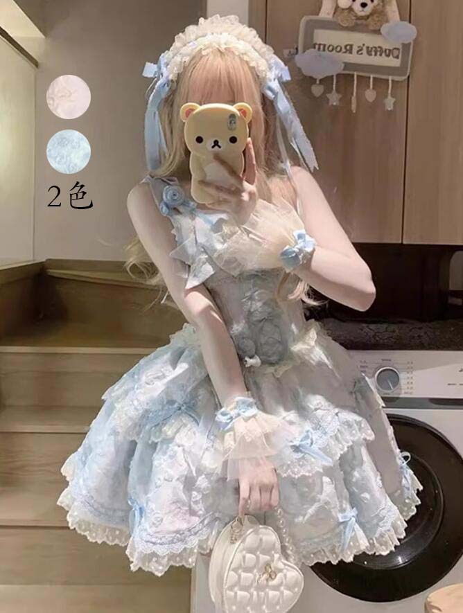 送料無料 ウエディングドレス 演出服 コスチューム 衣装 ロリータ風 Lolita jskワンピース 日系女子中高生 コスプレ ノースリーブ レディース 可愛い イベント衣装 切り替え風 ワンピ 学園祭 文化祭 日常 写真撮影 舞台 仮装 変装 学院風 花嫁洋服 ステージ 衣装 普段着