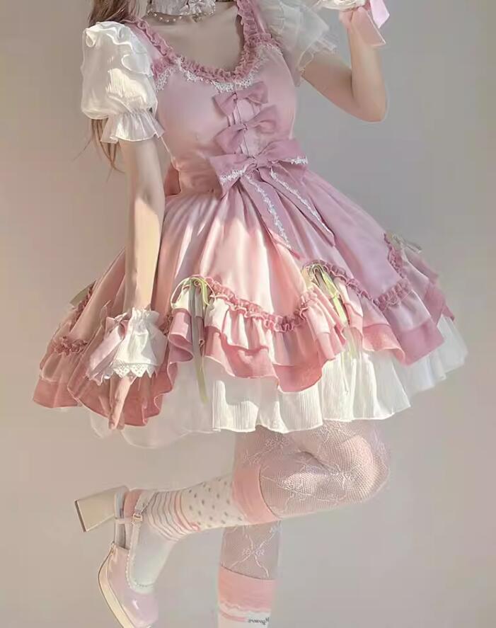 Lolita 可愛い ロリータ風 花嫁洋服 送料無料 ワンピース コスチューム 衣装 ウエディングドレス 日系女子中高生 コスプレ 演出服 レディース イベント衣装 切り替え風 ワンピ 学園祭 文化祭 日常 写真撮影 舞台 仮装 変装 学院風 ステージ 衣装 普段着 S M L