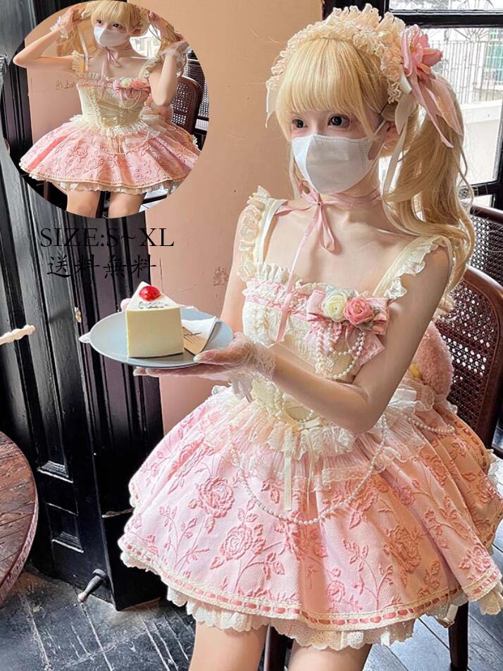送料無料 ウエディングドレス jskワンピース コスチューム 衣装 ロリータ風 演出服 花嫁洋服 Lolita 日系女子中高生 コスプレ ノースリーブ レディース 可愛い イベント衣装 切り替え風 ワンピ 学園祭 文化祭 日常 写真撮影 舞台 仮装 変装 学院風 ステージ 衣装 普段着
